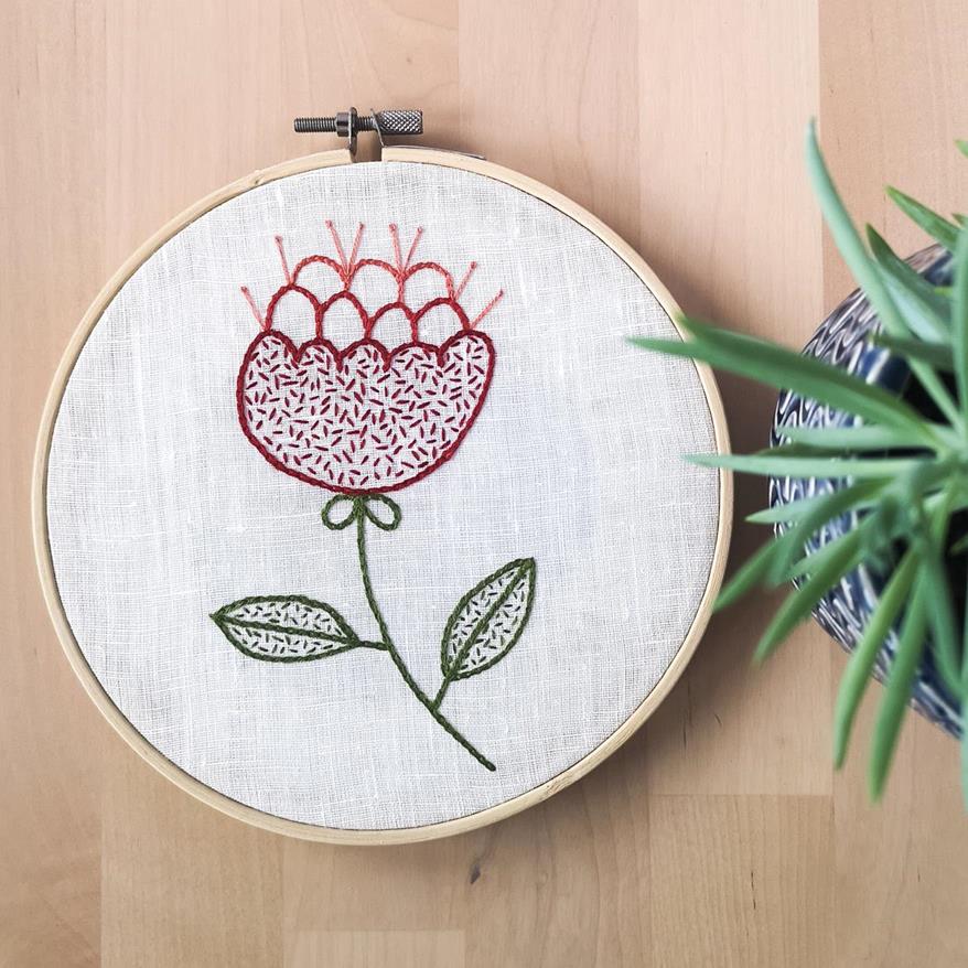 Chain stitch video tutorial 4 Red abstract flower hoop art, hand embroidery