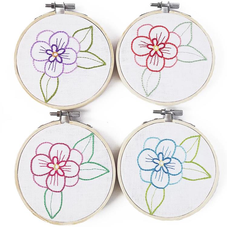 How to wash hand embroidery 4 Small flower embroidery in four colorways hoop art