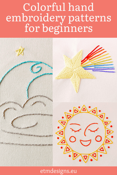Sun, Moon, and the Stars - Colorful hand embroidery patterns for beginners 15 Colorful hand embroidery patterns for beginners pin